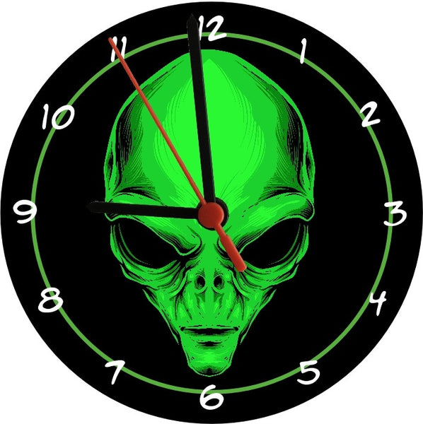 Green Headed Alien Round Clock