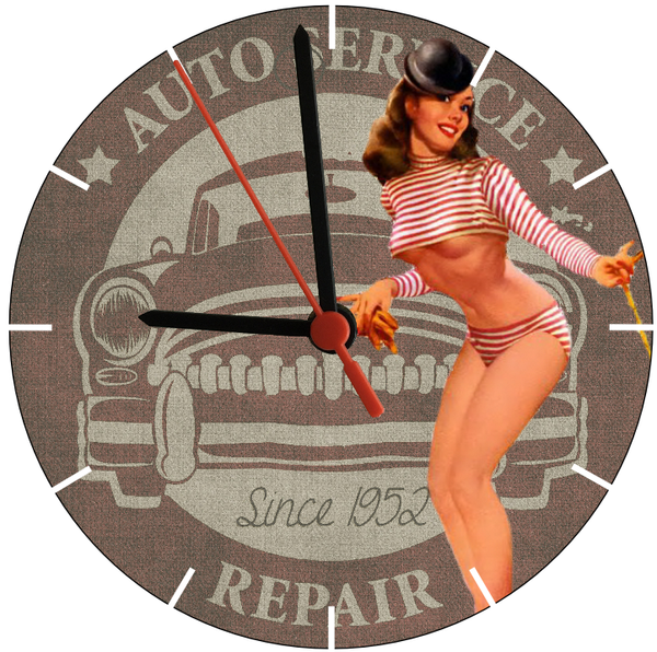 At Your Service Retro Illustration Round Clock