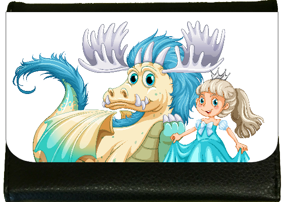 Cartoon Princess and Dragon Ladies Faux Leather Purse