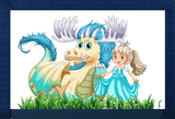 Cartoon Princess and Dragon Blue Nylon Wallet