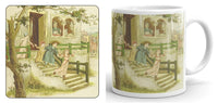 Children Running Down Stairs Mug and Coaster Set (Kate Greenaway Collection)