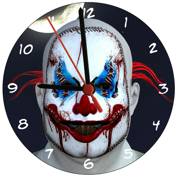 Clown With Bloody Smile Illustration Round Clock