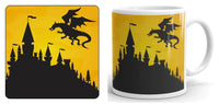 Dragon and Castle Silhouette Fantasy Art Mug and Coaster Set