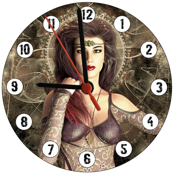 Emerald Sorceress Fantasy Art Round Clock