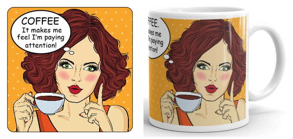 I Love Coffee (orange polka) Mug and Coaster Set