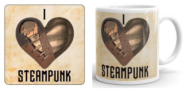 I Love Steampunk Mug and Coaster Set