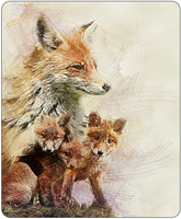 Illustrated Fox and Cubs Mousepad