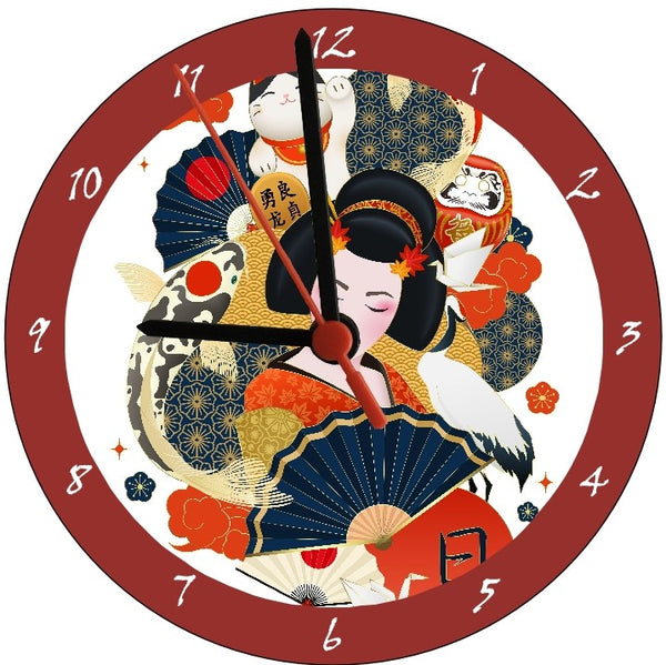 Japanese Geisha With Fan Round Clock