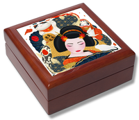 Japanese Geisha with Fan Keepsake Box / Memory Box / Trinket Box / Jewellery Box