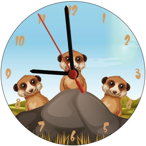 Meerkat Family Illustration Round Clock