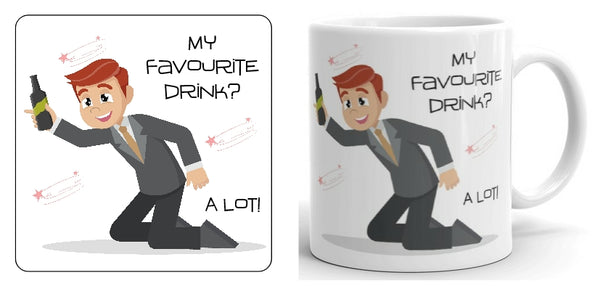 My Favourite Drink - A Lot Mug and Coaster Set (man on knees)