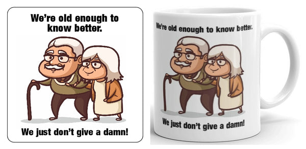 Old Enough To Know Better Mug and Coaster Set (old couple)