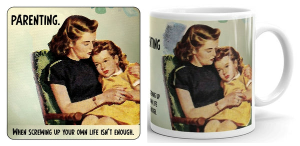 Parenting - Screwing Up Your Own Life Mug and Coaster Set (retro)