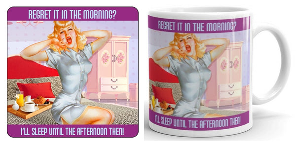Regret It in the Morning Mug and Coaster Set (retro lady)