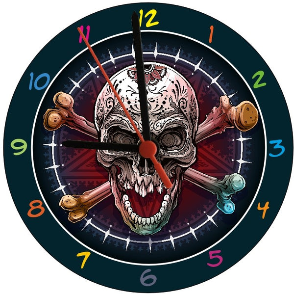 Skull And Crossbones (red glow) Illustration Round Clock