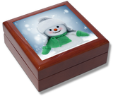 Snowman with Green Scarf Keepsake Box / Memory Box / Trinket Box / Jewellery Box