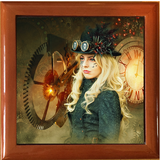 Steampunk Woman with Cog and Clock Keepsake Box / Memory Box / Trinket Box / Jewellery Box