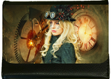 Steampunk Woman with Cog and Clock Ladies Faux Leather Purse