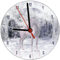 Unicorn In The Snow Fantasy Art Round Clock