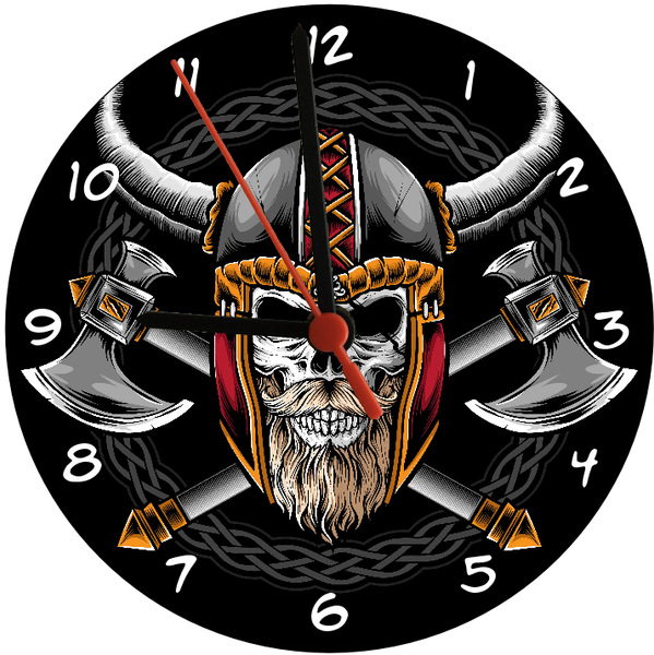 Viking Skull With Axes Illustration Round Clock