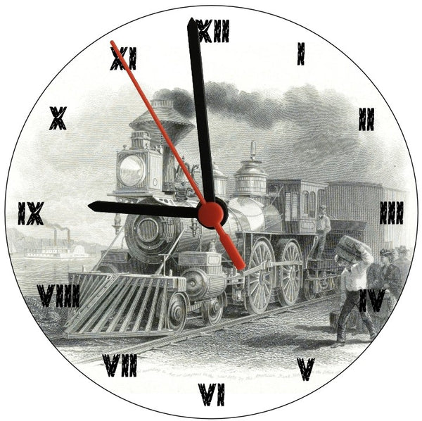 Vintage Steam Train Etching Round Clock