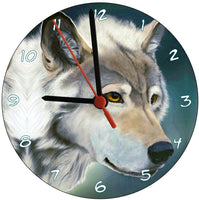 White Wolf Illustration Round Clock