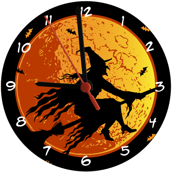 Witch On A Broomstick (sunset) Round Clock