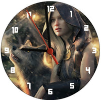 Wolf And Hooded Companion Fantasy Art Round Clock