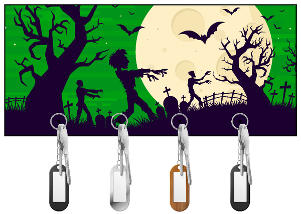 Zombie and Bats with Green Sky Key Hanger/Key Holder